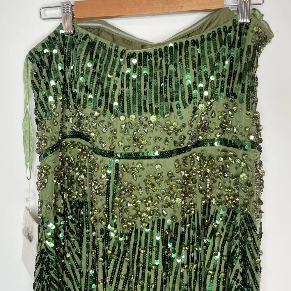 Mac Duggal Strapless Hand Embellished Beaded A Line Gown In Emerald 93915 14 New - Picture 8 of 15